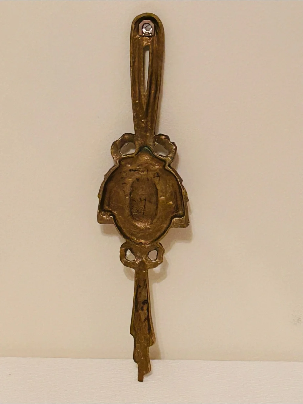 Vintage Victorian Cast Brass Wall Hanging w/ Porcelain Cameo Of Courting Couple